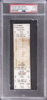 2001 New York Yankees vs Chicago White Sox Full Ticket Stub on 9/11/2001 Rescheduled to 10/1/2001 - PSA EX-MT 6